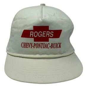 Rogers Chevy Pontiac Buick Hat White Vintage Rope Snapback USA Dealership